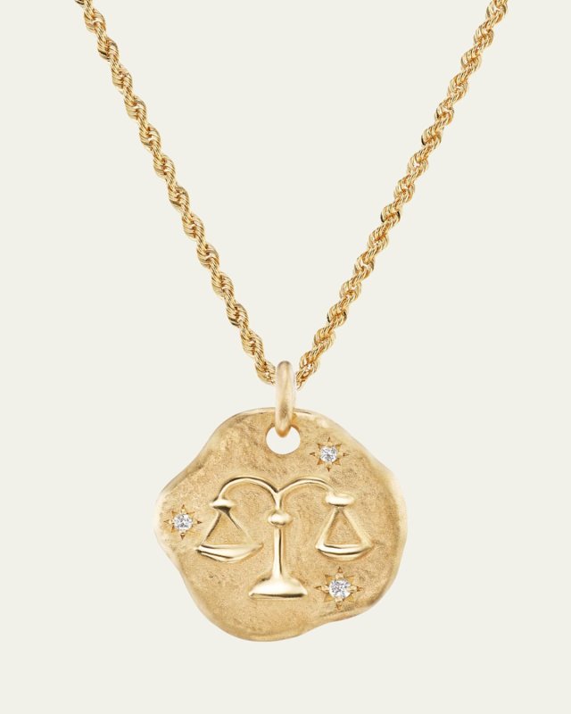 18K Yellow Gold Large Diamond Zodiac Pendant Necklace